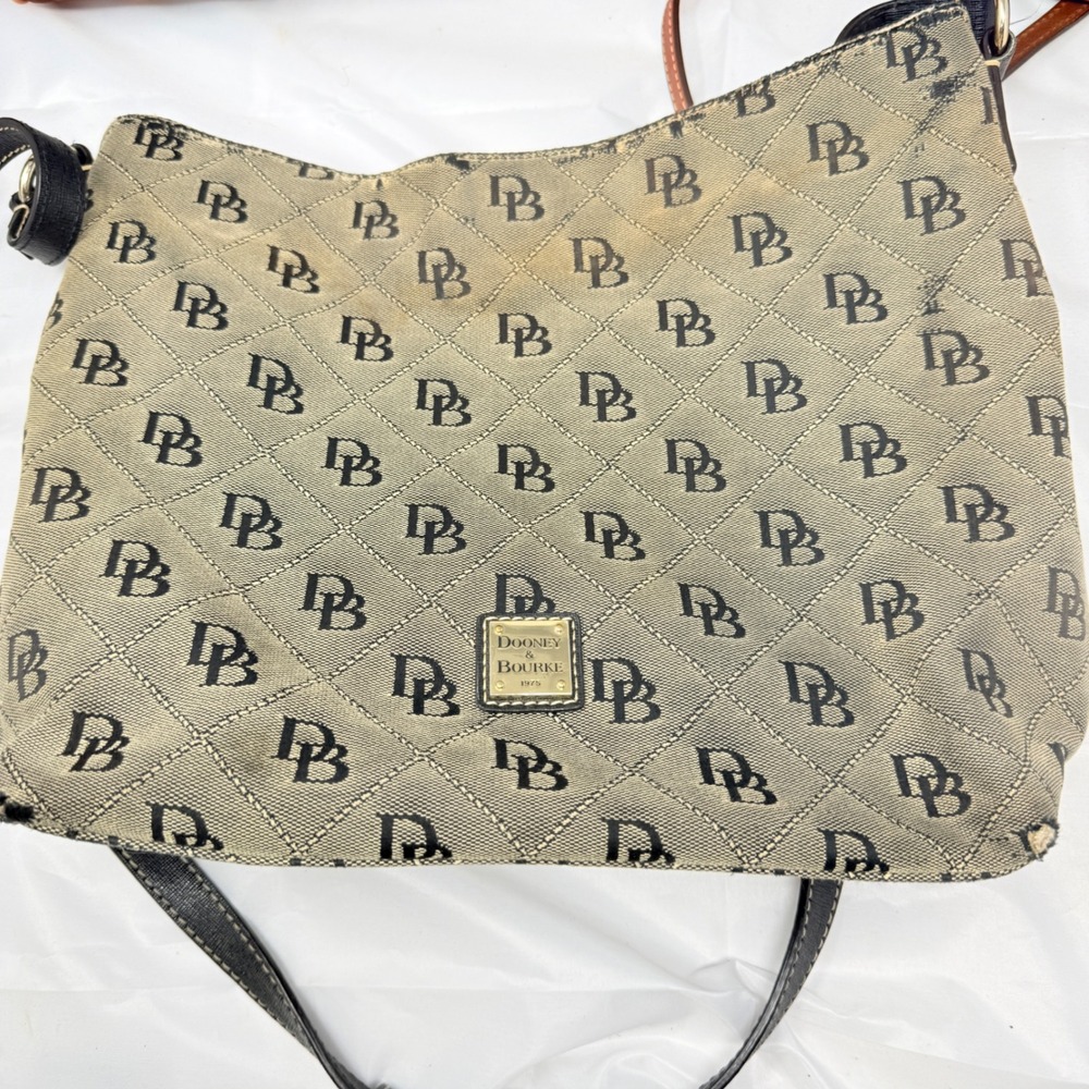 Dooney & Bourke Handbag Bundle Navy Suede Burgundy Leather Monogram Canvas 3pc - Picture 2 of 16